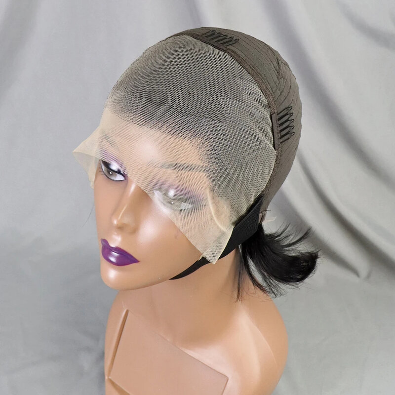 Peluca de corte Pixie transparente para mujer, encaje 13x4, predesplumada, brasileña, cabello humano, recto, corto, Bob