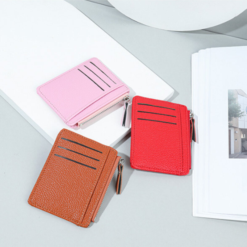 1 pz Ultra-sottile donna uomo porta carte di credito in pelle PU cerniera moda piccolo portafoglio portamonete portamonete Clip Organizer