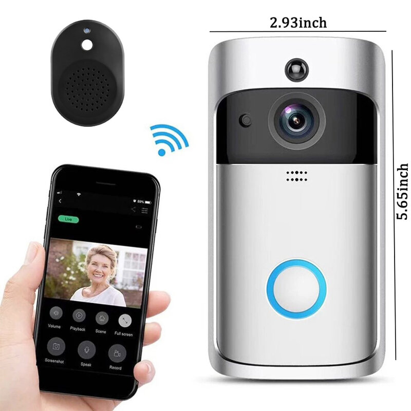 Smart V5 Video Doorbell Wireless WiFi Security Door Bell Visual Remote Home Monitor Night Vision Intercom Door Phone No Battery