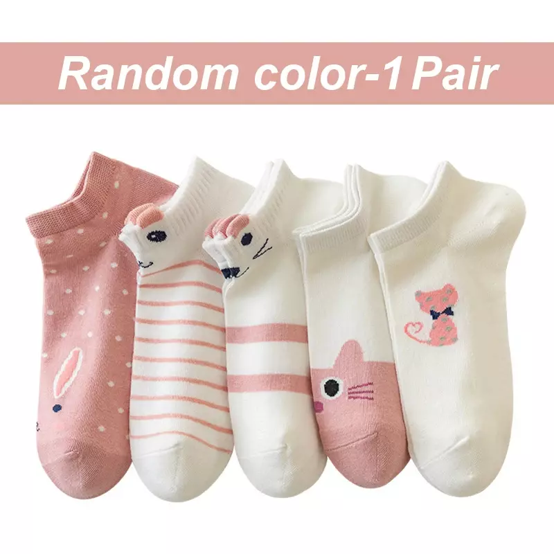 Cute Cartoon Animals Socks Cat Bear Sock For Women Girls Funny Low Cut Short Sock Kawaii Invisible Cotton Ankle Socks Size 35-41