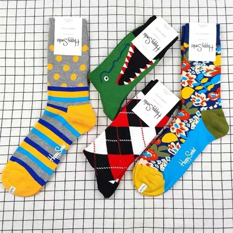 Happy Socks Herren Socken Feuchtigkeit transport Schweiß vier Jahreszeiten reine Baumwolle klassische Sports ocken Mid-Tube Socken