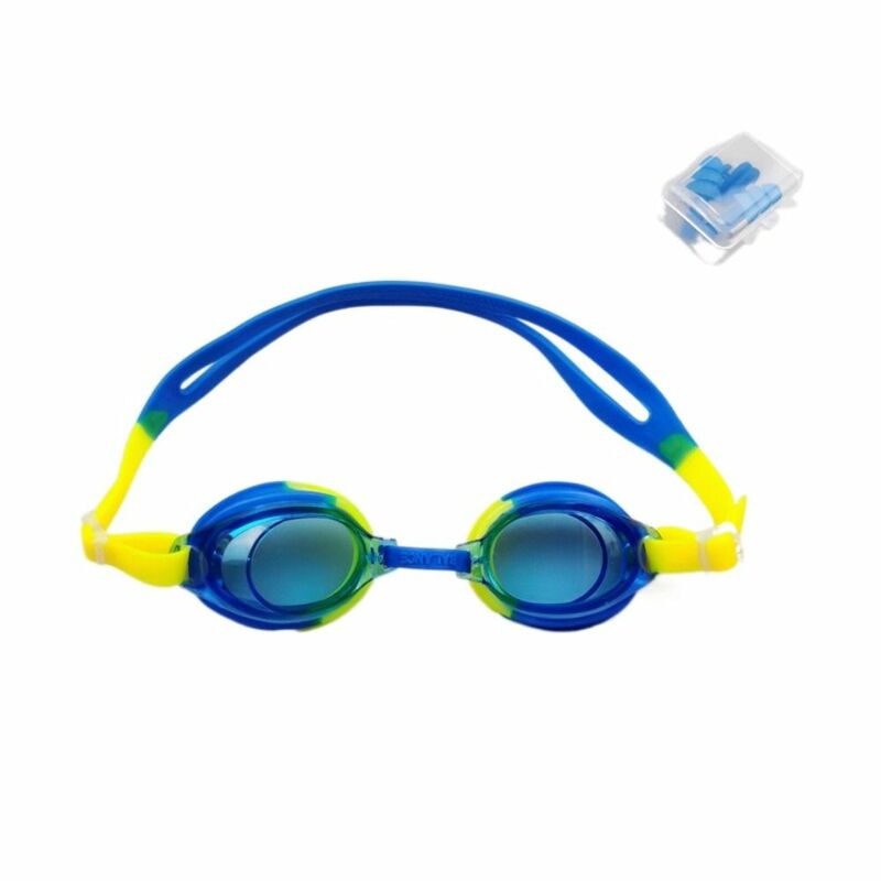 Kacamata renang dengan Earplug anti-kabut, kacamata berenang warna-warni Anti UV