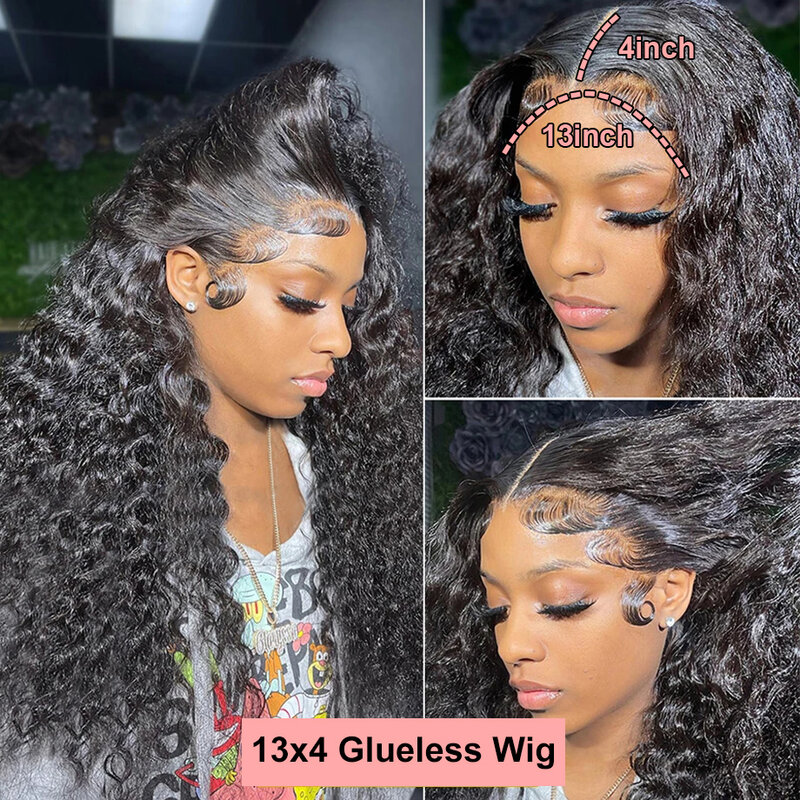 Deep Wave Glueless Wig Human Hair Ready To Wear Go 13x4 HD Lace Frontal Wig 7x5 Glueless Lace Closure Wigs For Women Pre Plucked