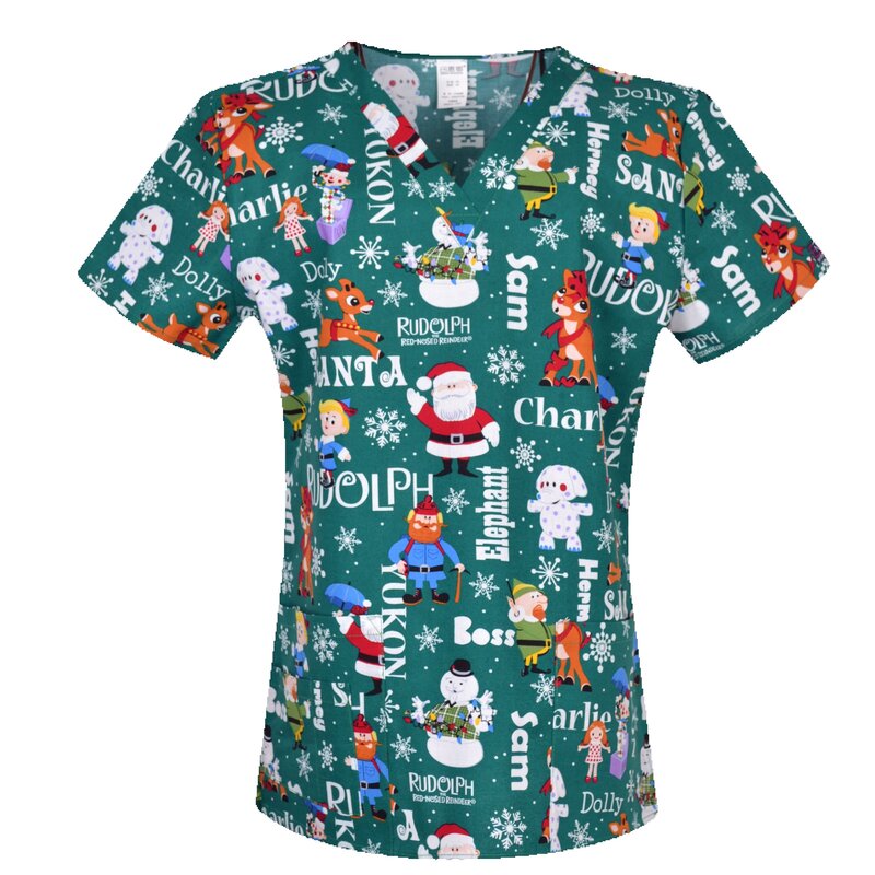 Kerst Medische Uniformen, Kerstvakantie Chirurgische Scrub Tops, Vrouwen Chirurgische Uniformen