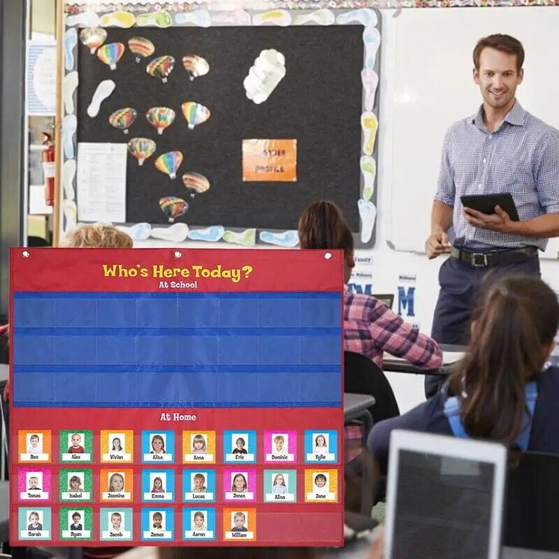 Classroom Management Pocket Chart Attendance Pocket Chart With 72 Cards Who Is Here Today Helping Hands Pocket Chart For