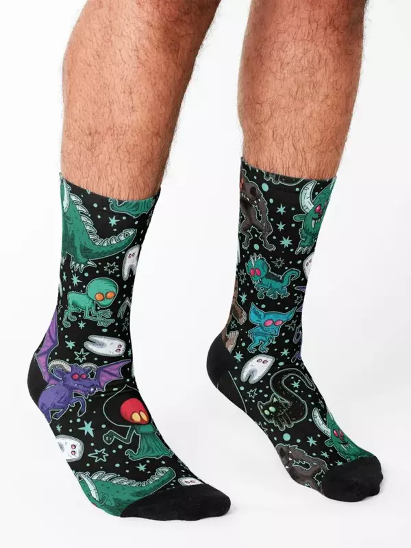 Ночные черные носки с принтом Cryptids, Детские теплые носки для альпинизма, женские и мужские носки