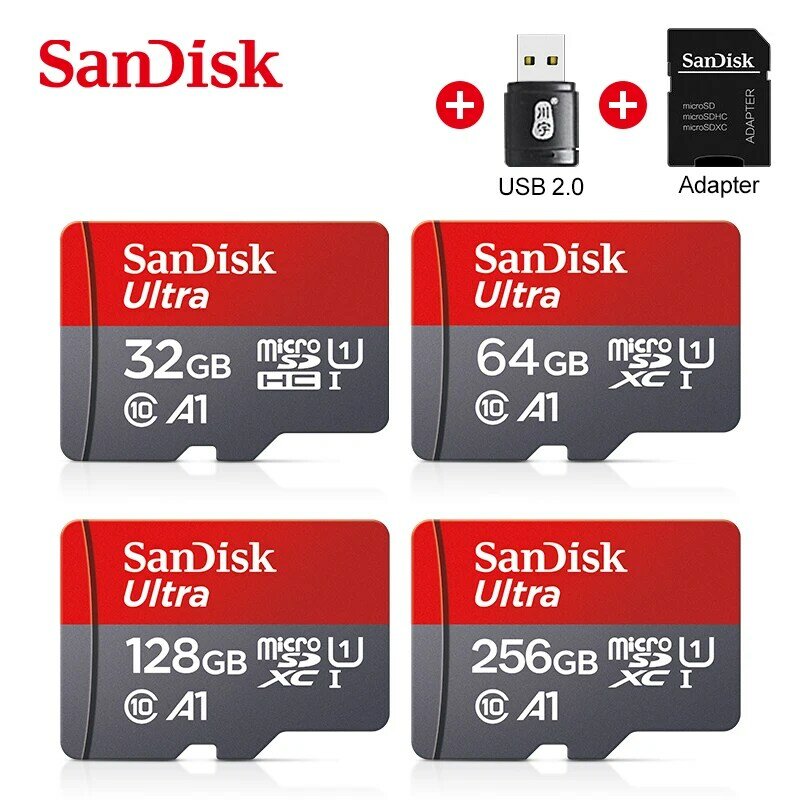 SanDisk Original Ultra UHS-1 A1 Carte mémoire 32 Go 64 Go 128 Go 256 Go 512 Go 100 MBumental Microsd carte irritation 10 flash carte SD/TF microSDXC