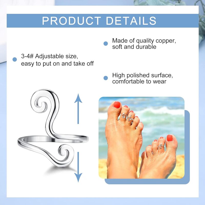 Anillos de dedo del pie ajustables de 3 piezas para mujer, anillos de dedo del pie africanos abiertos, joyería de pie de playa de verano