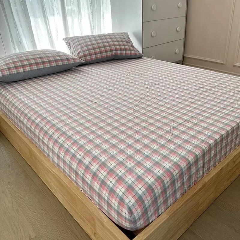 Pure cotton bedsheet single piece protective cover dust cover with raised student cotton plaid  204