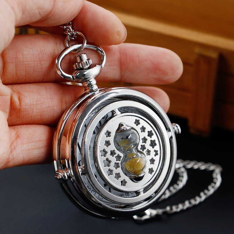 Reloj de bolsillo para hombre y mujer, cronógrafo de cuarzo con simulación de tiempo, de lujo, plateado y dorado, Estilo Vintage, regalo, novedad