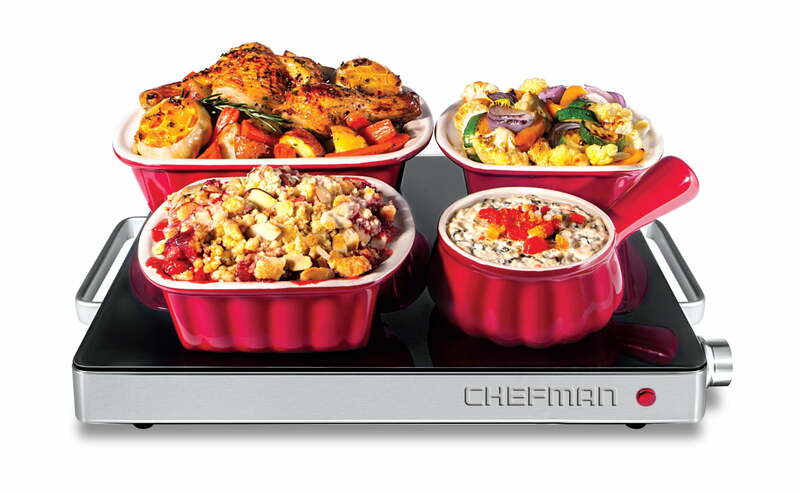 Chefman-bandeja compacta de calentamiento de vidrio, Control de temperatura ajustable, Mini 15x12 pulgadas, color negro
