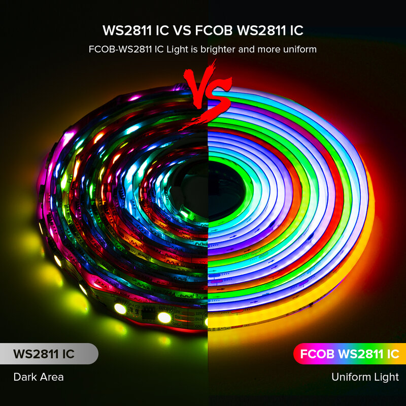 FCOB SPI RGB IC lampu LED Strip WS2811 Addressable 720 630 LED warna mimpi DC12V 24V WS2812B fleksibel tinggi lampu FOB RA90
