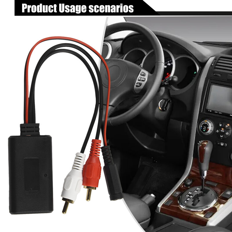 Bluetooth-Compatible Receiver Module 2RCA Interface Practical Black+Red+White Suitable Most Of Vehicle AUX Adapter