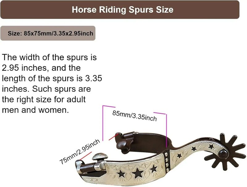Western Riding Boot aço carbono, Cowboy Spurs engrenagem para cavalo equestre com giratório, 1 par