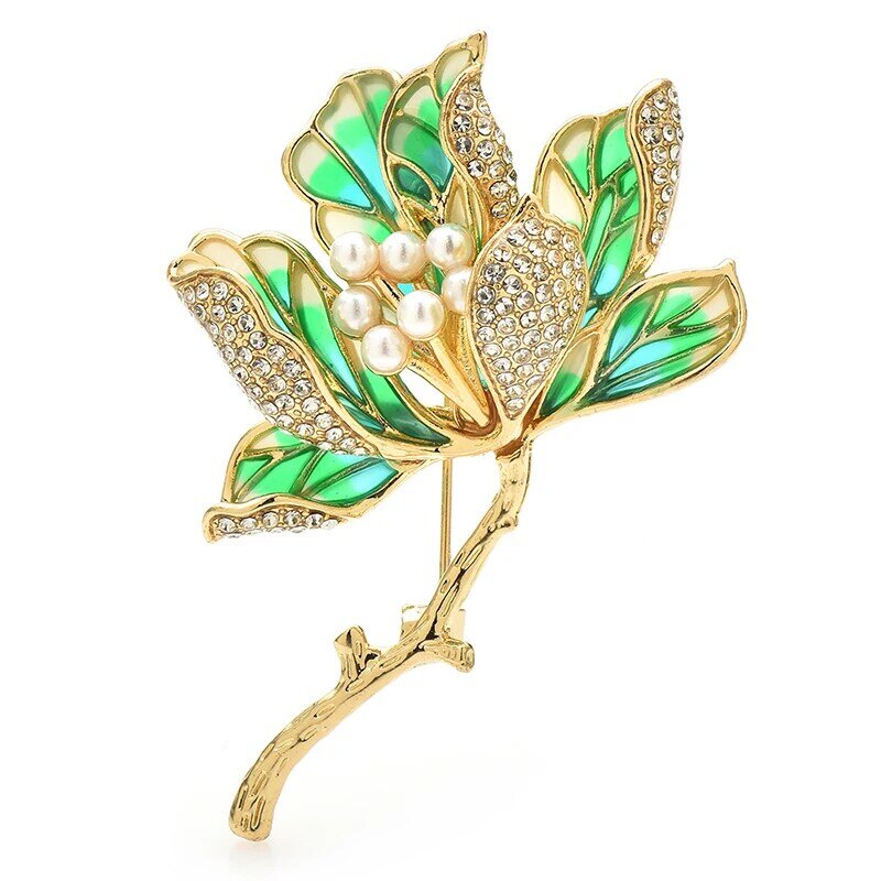 Wuli&baby Luxury Magnolia Flower Brooches For Women Unisex 2-color Enamel Pearl Beautiful Plants Party Brooch Pins Gifts