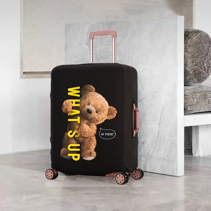 Cubierta de equipaje con patrón de muñeca de oso, cubierta protectora elástica extraíble, a prueba de polvo, adecuada para equipaje de 18-32 pulgadas