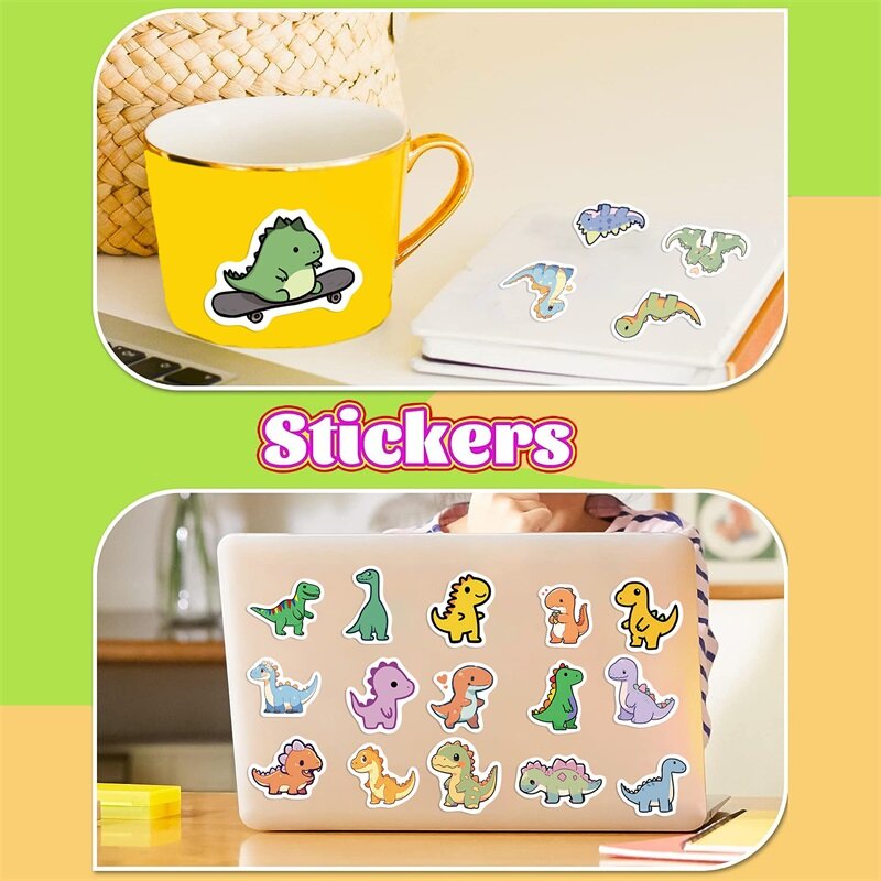 어린이용 만화 작은 공룡 PVC 스티커, 미적인 어린이 장식, 스크랩북 문구류, 학교 용품, 10 개, 30 개, 100 개