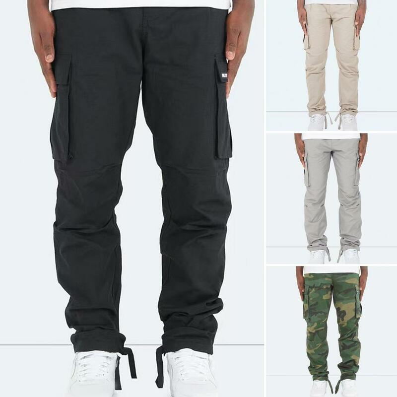 Elastic Waist Pants Versatile Men's Cargo Pants with Multiple Pockets Elastic Waist Drawstring for Comfortable Daily Wear Solid