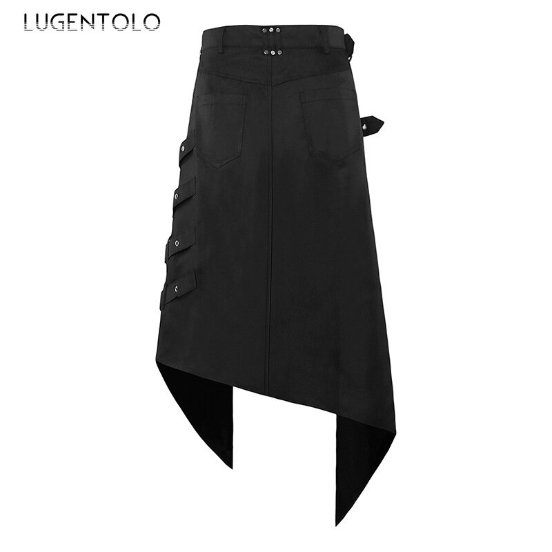 Lugentolo-Falda Punk Rock para hombre y mujer, falda negra oscura, anillo asimétrico gótico de vapor, faldas casuales de moda Vintage para fiesta, nueva tendencia