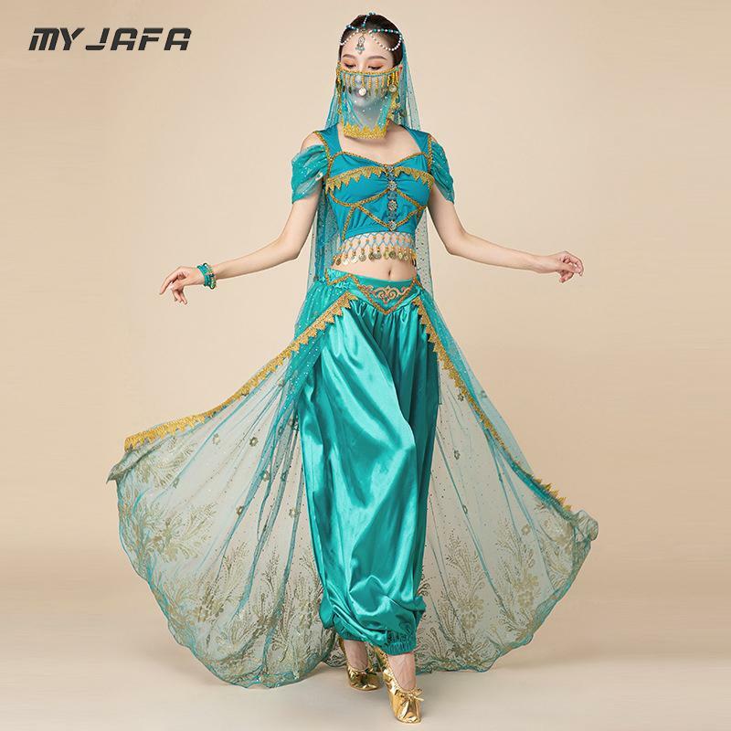 Indische Arabischen Dance Höfische Stil Sticken Prinzessin Kleid Bollywood Jasmin Cosplay Kostüm Frauen Fancy Outfit für Erwachsene