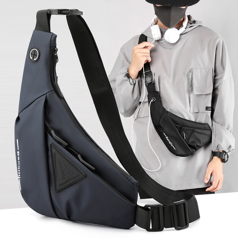 Men's Shoulder Bag Waterproof USB Oxford Crossbody Bag Sling Multifunction Short Travel Messenger Chest Pack For Male