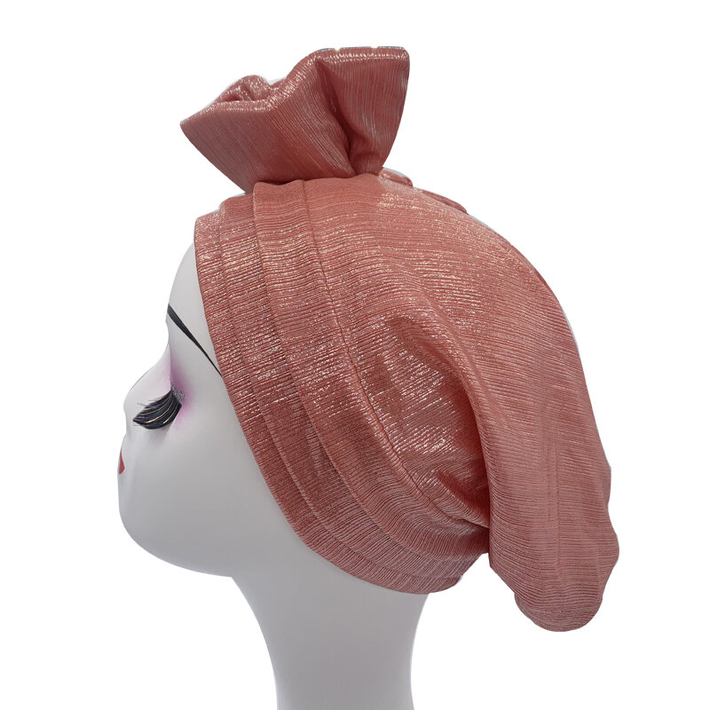 2022 NEW Multilayer Bow-tie Turban Bonnet Women Soild Color Head Wraps African Headtie Nigeria Wedding Party Headwear Ladies Hat