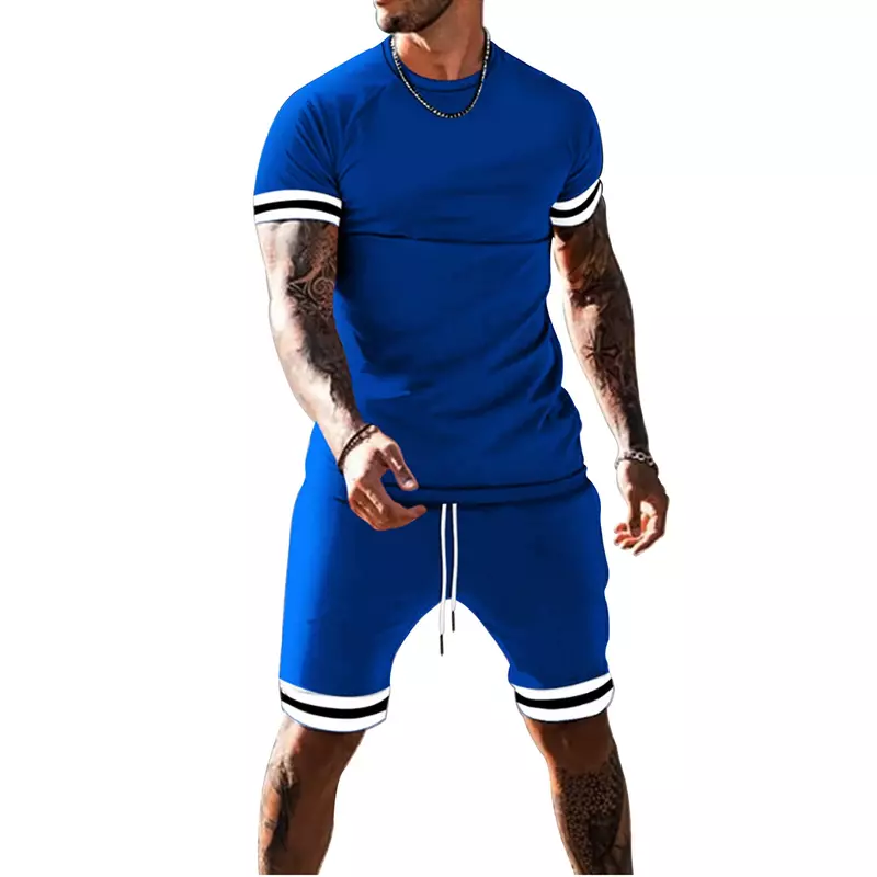 2024 Fashion casual men's summer short sleeve breathable T-shirt cotton top + sports shorts jogging suit