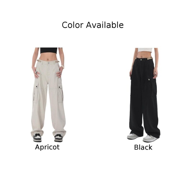 Macacão casual de rua alta feminino, cor sólida, solto, perna larga, retrô de grandes dimensões, carga preta, calças com camadas, Y2K