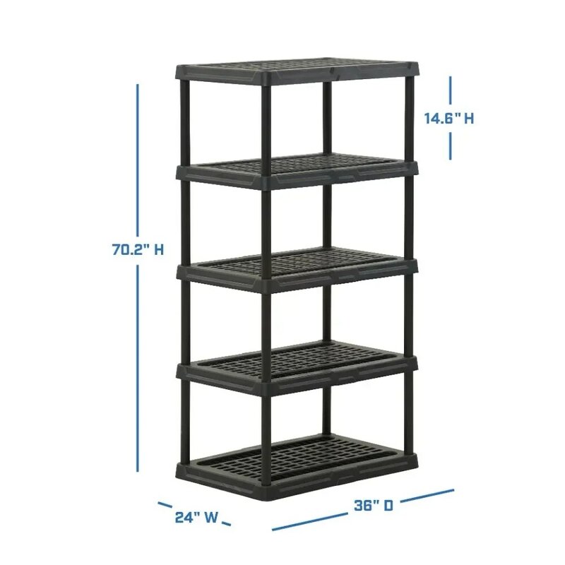 HART-estantería de plástico de 5 niveles, estante ventilado de 24x36x70,2 pulgadas, 1000 libras de capacidad, organizador de taller negro, estante para libros, EE. UU., nuevo