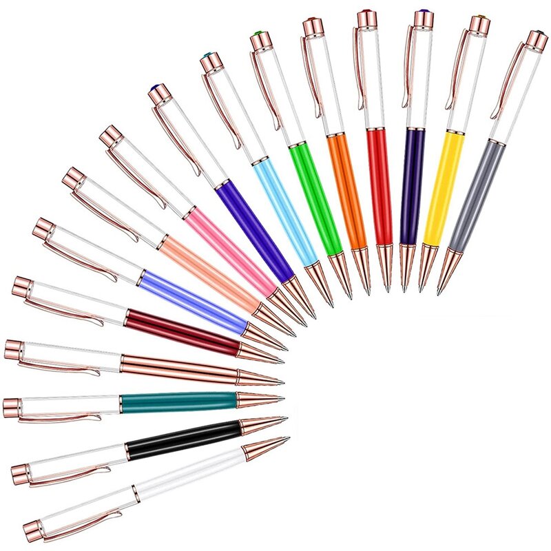 Bolígrafos flotantes de tubo vacío de colores para bricolaje, construcción de sus bolígrafos de arena líquida favoritos, bolígrafos de cristal de diamante, 16 piezas