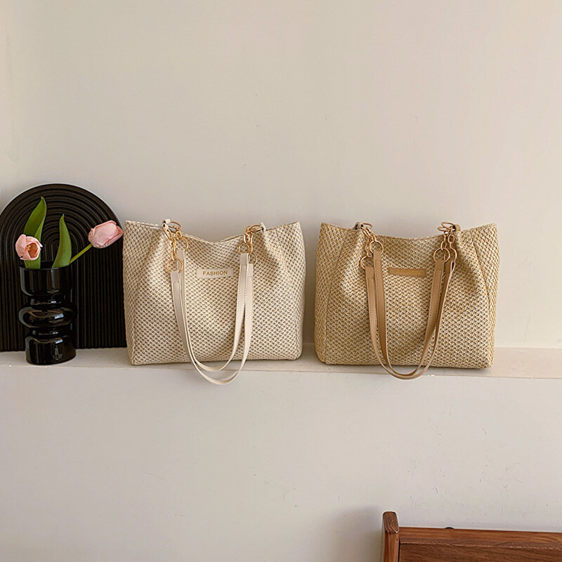 Modne słomkowe pleciona torba pojemna torba Tote Bag casualowe damskie torby pod pachami luksusowe i designerskie torby plażowe 2024