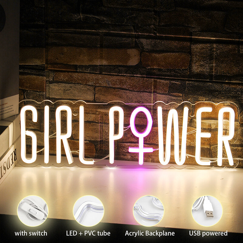 Lampu gantung dinding daya gadis, lampu Neon LED untuk kamar tidur, toko, hadiah Natal, USB, akrilik, lampu Neon huruf kustom