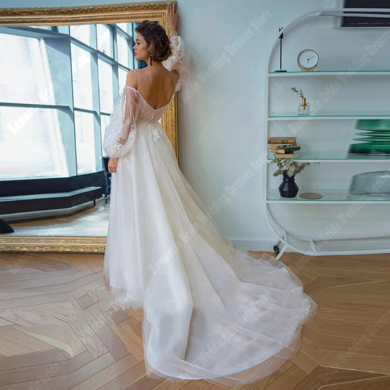 Gaun pengantin wanita A-Line seksi elegan gaun pengantin sifon cerah 2024 panjang pel lengan panjang putri Vestido De Novia