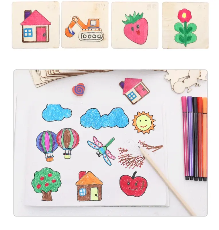 20/32 sztuk Montessori dzieci rysunek zabawki ręcznie malowany obrazek szablony szablon drewniany zabawki Puzzle edukacyjne zabawki dla dzieci prezent