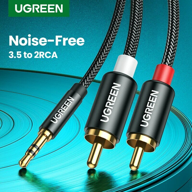Ugreen-Cable de audio estéreo auxiliar RCA a jack 3,5 mm, cable de audio de alta fidelidad, divisor para amplificador de audio, para cine en casa, 2RCA a jack 3,5mm
