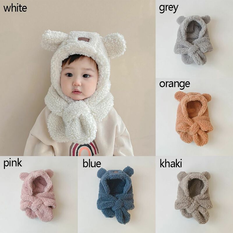 Fashion Hat With Scarf Autumn Winter Children Warm Baby Bonnet Hooded Scarf Ear Protect Cap Plush Cap