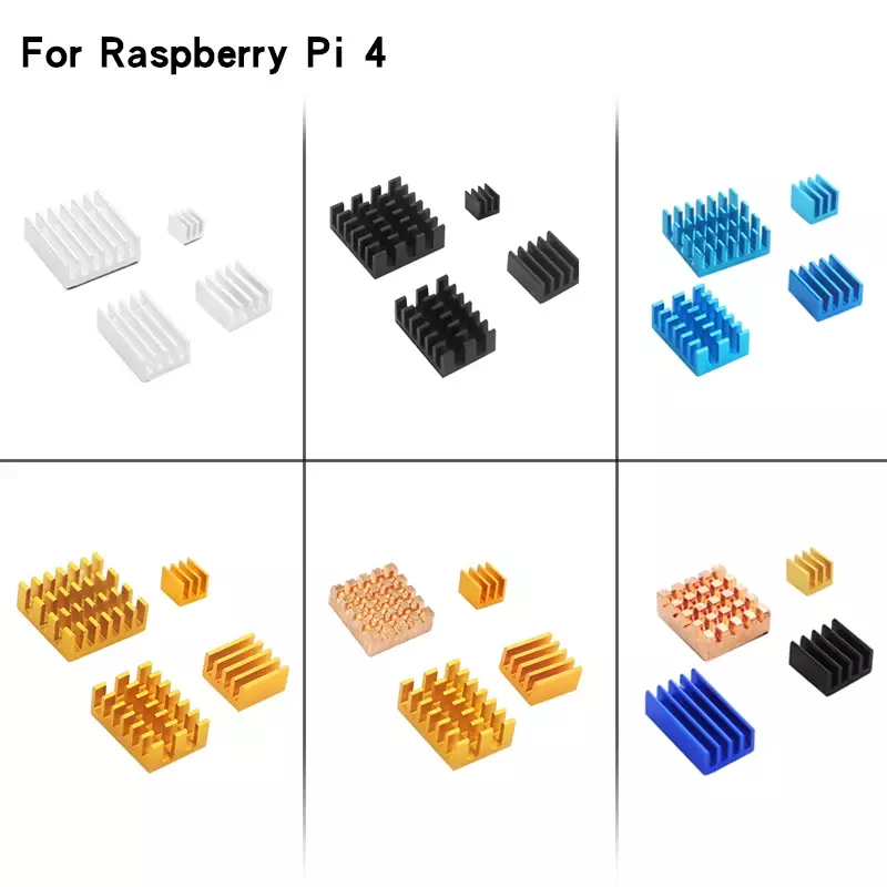 라즈베리 파이 4 모델 B 알루미늄 방열판 실버, 블랙 골드 블루 멀티컬러 냉각 라디에이터 냉각 키트, RPI 4B 용, 4PCs