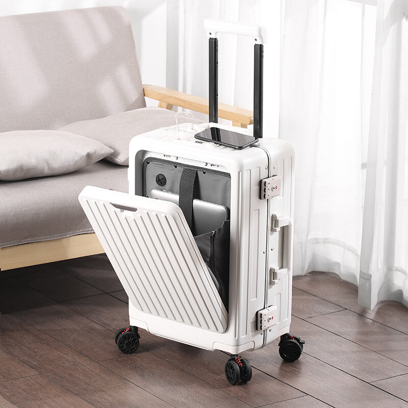 Pluenli Nieuwe Kleine Bagage Hoog Uitziende Aluminium Frame Open Trolley Koffer Koffer Boarding Lederen Wachtwoord Bagage