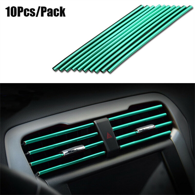 10Pcs Car Interior Air Conditioner Outlet Decoration Stripes Cover Accessories Self-cutting A/C Vent Bar 20cm Universal