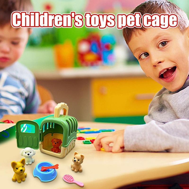 Pet Care Cage Play Set 8pcs Educational finta Play Dog Pet Care Set Toy Pretend Toy For Interactive Learning Pretend Play Toy