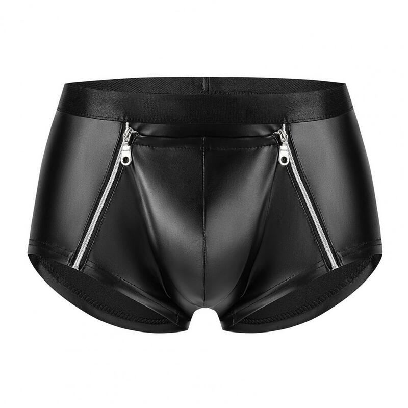 Breathable Underwear Men Shorts Briefs Men's Double Zipper Underwear Sexy Mid-rise Hot Shorts with Bulge Pouch Smooth Matte Slim