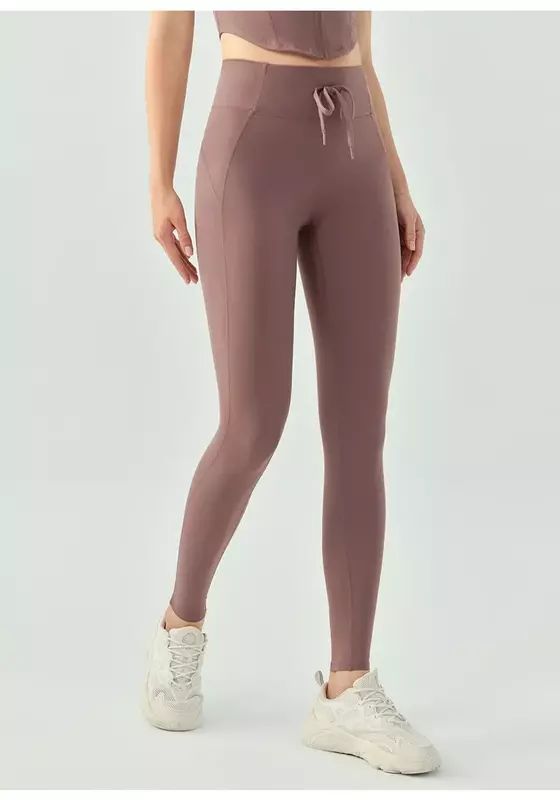 Pantalones deportivos de dibujo de cuerda para mujer, pantalones de Fitness, sin líneas bochornosas, con alta resistencia, desnuda y elasticidad.
