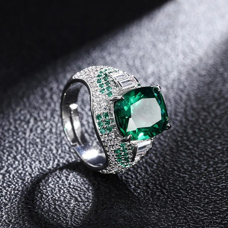 New Style Beautiful and Elegant Women's Ring Simulation Red Treasure Blue Treasure Emerald Square Ring Main Niche Fashion