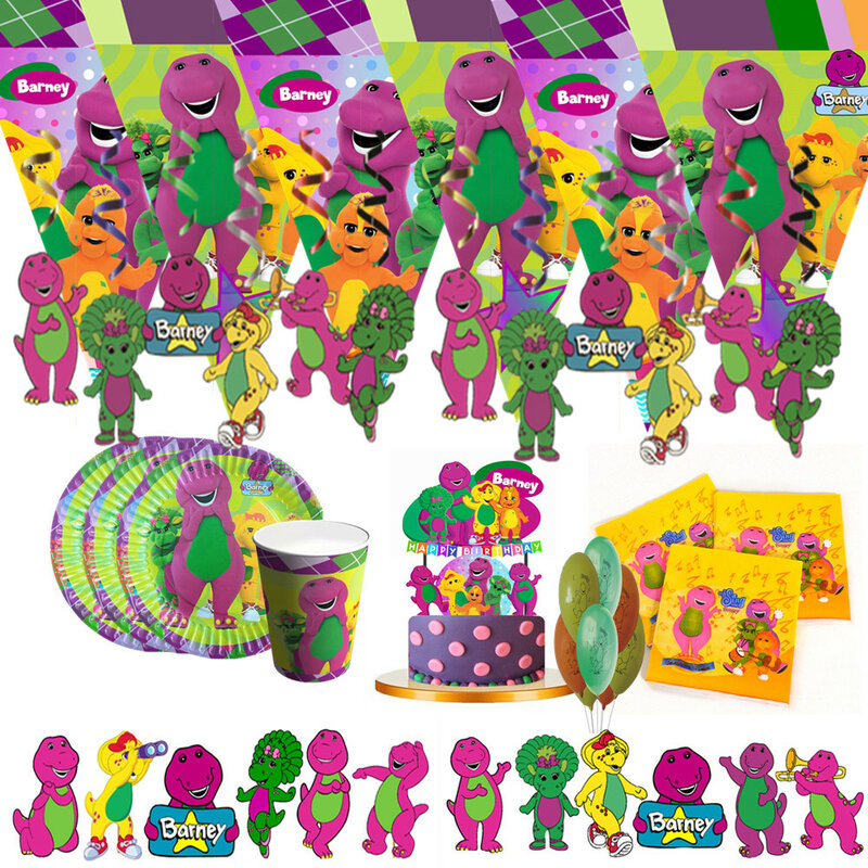 Dinosaur Barney Party Supplies Decorations Kids Birthday Disposable Tableware Tablecloth Cups plate Party Theme Favors