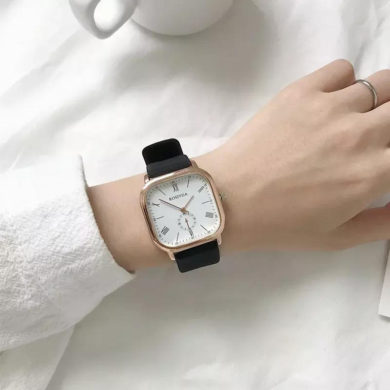Montre-bracelet d'affaires à quartz en cuir PU pour hommes et femmes, cadran carré simple, horloge à la mode