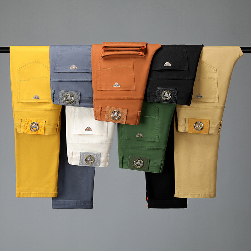 Джинсы стрейч мужские, модные Универсальные простые высококлассные облегающие небольшие прямые повседневные брюки