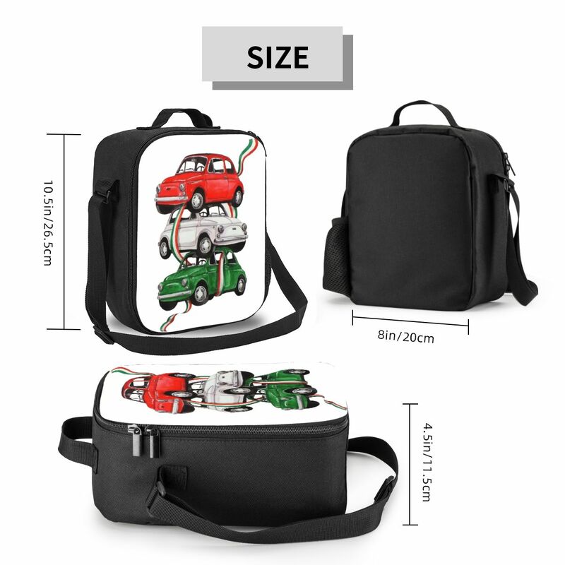 Vintage Italy Flag Car Insulated Lunch Bags for Camping Travel Italian Pride Leakproof Cooler Thermal Lunch Box Women Kids