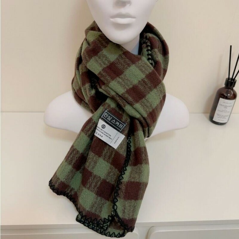 Autumn Winter Plaid Scarf Women's Thickened Warm Imitation Cashmere Student Long Shawl Warm Neck Holiday Gift