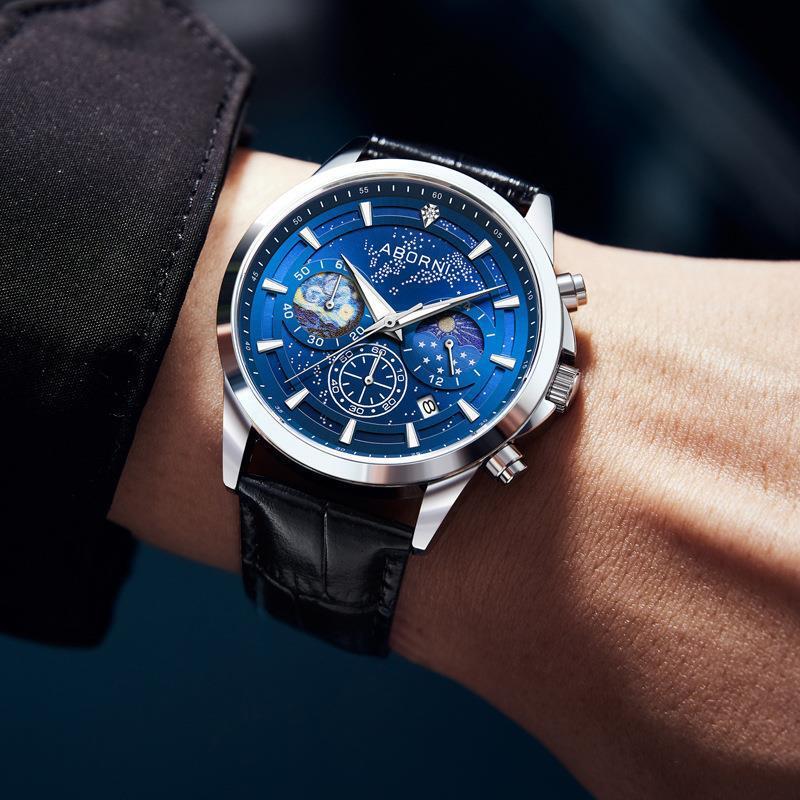 ABORNI jam tangan olahraga pria kasual kuarsa tahan air mewah jam tangan kalender bercahaya jam tangan bisnis kronograf