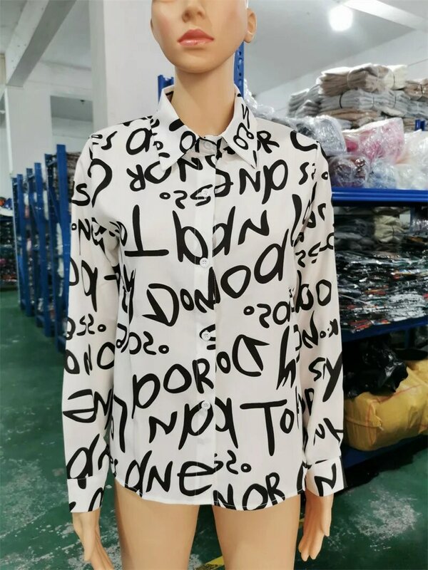 Blusa Vintage de manga larga para mujer, camisa de oficina con estampado de letras, ropa de calle para mujer
